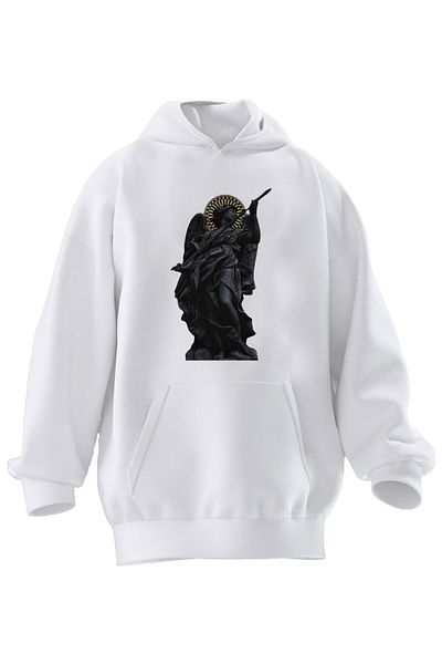 NMG TEKSTİL Φούτερ με κουκούλα Unisex Premium Cotton White Sculpture με στάμπα κιθάρας με 3 νήματα