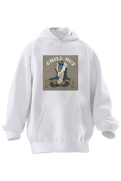 NMG TEKSTİL Φούτερ με κουκούλα Unisex Premium Cotton White Chill Out με στάμπα 3 νημάτων