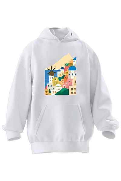 NMG TEKSTİL Peisaj de moara de grau alb - Hanorac unisex cu gluga cu 3 fire