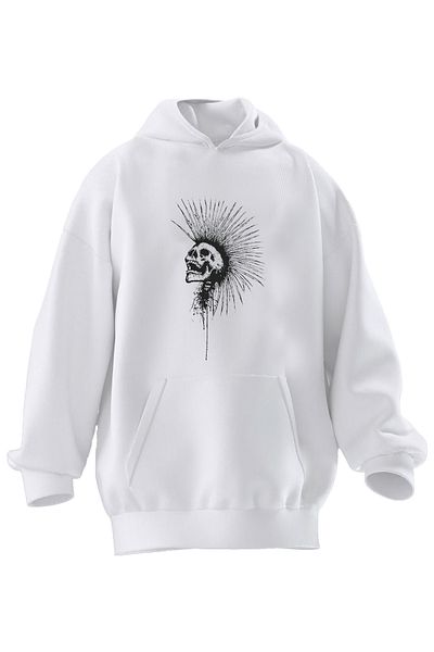 NMG TEKSTİL Φούτερ με κουκούλα Unisex Premium από βαμβακερό λευκό αγκάθι με στάμπα με 3 νήματα