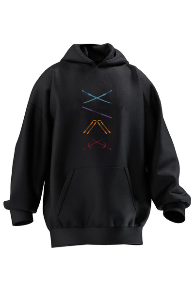 NMG TEKSTİL Unisex Premium Cotton Black Ninja Guns Printed 3 Thread Hooded Sw...