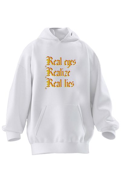 NMG TEKSTİL Φούτερ Unisex Premium Cotton White Real Eyes με κουκούλα με 3 νήματα