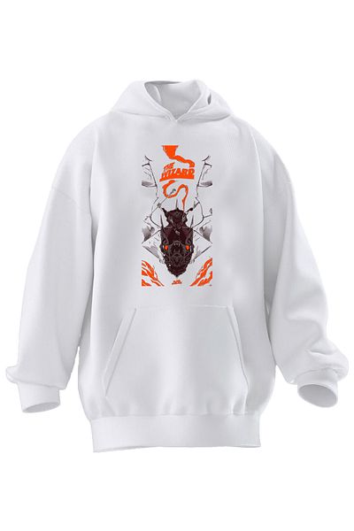 NMG TEKSTİL Φούτερ Unisex Premium Cotton White The Wizarr με κουκούλα με 3 νήματα