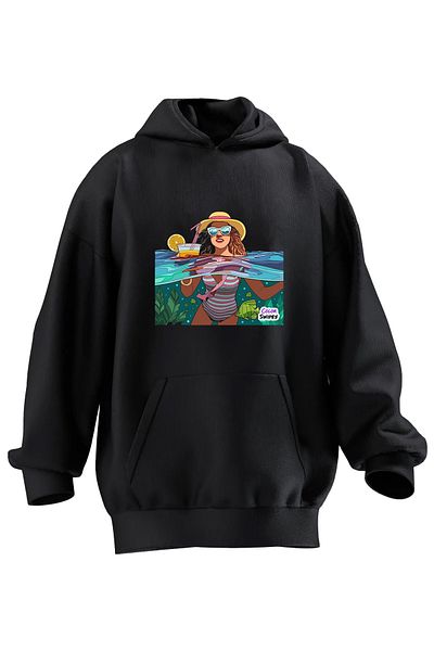 NMG TEKSTİL Unisex Premium Cotton Black Holiday Young Girl Printed 3 Thread Hooded Sweatshirt