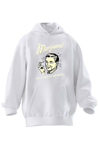 NMG TEKSTİL Φούτερ Unisex Premium Βαμβακερό Λευκό Μαριχουάνα με κουκούλα με 3 νήματα