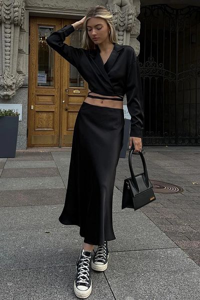 Cistern İstanbul Women's Black Satin Skirt