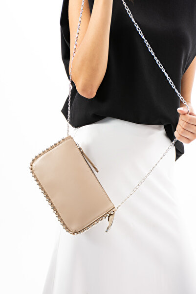 NBİBAGS Бежева міні-сумочка з намистинами для руки та плеча