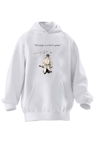 NMG TEKSTİL Φούτερ με κουκούλα Unisex Premium Cotton White Revengeis Fool Game με στάμπα με 3 νήματα