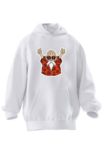 NMG TEKSTİL Φούτερ Unisex Premium Βαμβακερό Λευκό Φαλακρό Μουστάκι Ηλικιωμένο με στάμπα 3 νημάτων με κουκούλα