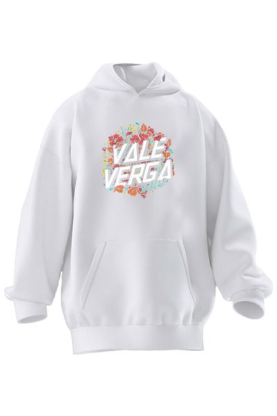 NMG TEKSTİL Φούτερ Unisex Premium Βαμβακερό Λευκό Valet Verga με στάμπα με κουκούλα 3 νημάτων