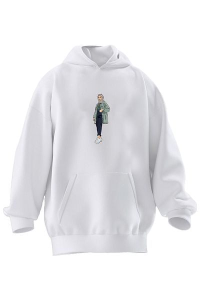NMG TEKSTİL Φούτερ με κουκούλα Unisex Premium βαμβακερό λευκό εσωτερικό για νεαρά κορίτσια με στάμπα με 3 νήματα