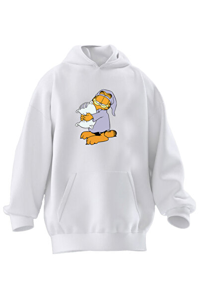 NMG TEKSTİL Unisex Premium Pamuk Beyaz  Mor Pijamalı Garfield Baskılı 3 İplik...