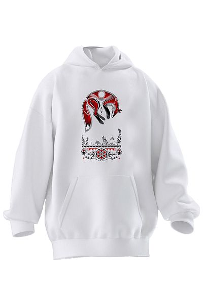 NMG TEKSTİL Φούτερ με κουκούλα Unisex Premium Βαμβακερό Λευκό Κόκκινο Μικτό με στάμπα με 3 νήματα