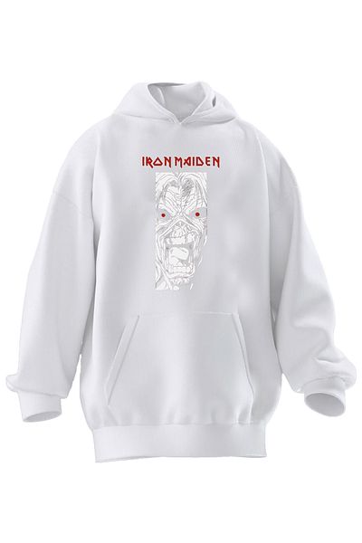 NMG TEKSTİL Φούτερ με κουκούλα Unisex Premium βαμβακερό λευκό Ιράν Maiden Scream με στάμπα με 3 νήματα