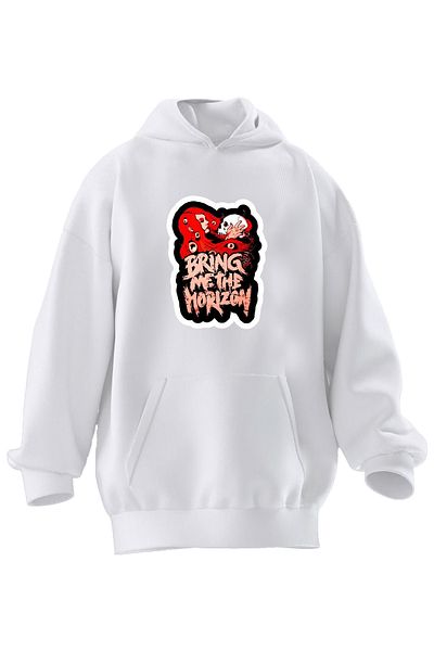 NMG TEKSTİL Φούτερ με κουκούλα Unisex Premium Cotton White Bringme Horizon με στάμπα 3 νημάτων