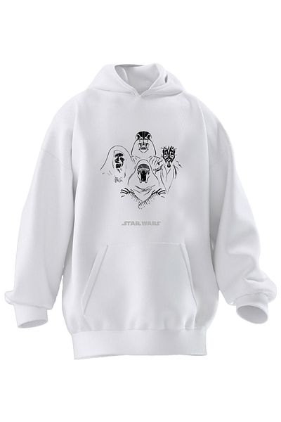 NMG TEKSTİL Φούτερ με κουκούλα Unisex Premium Cotton White Starwars με τυπωμένη αφίσα με 3 νήματα