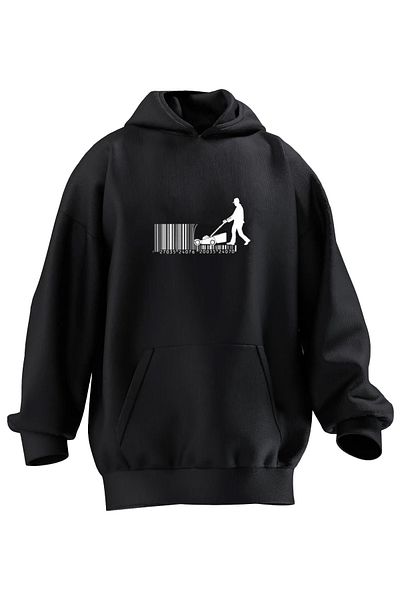 NMG TEKSTİL Φούτερ με κουκούλα Unisex Premium Cotton Black Biçki Machine με στάμπα 3 νημάτων