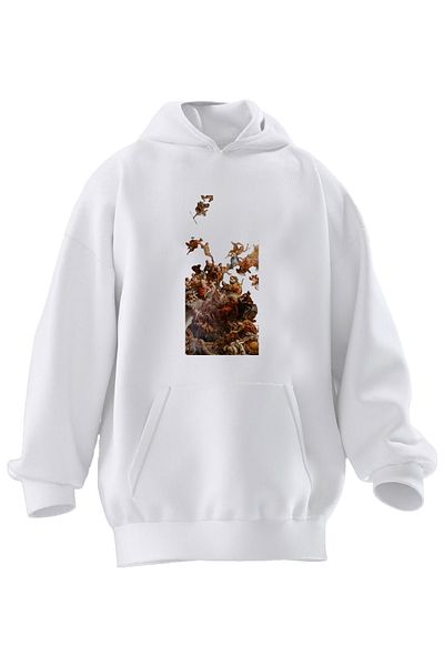 NMG TEKSTİL Λευκό φούτερ Unisex Princesses με στάμπα με κουκούλα - 3 νήματα Premium βαμβάκι