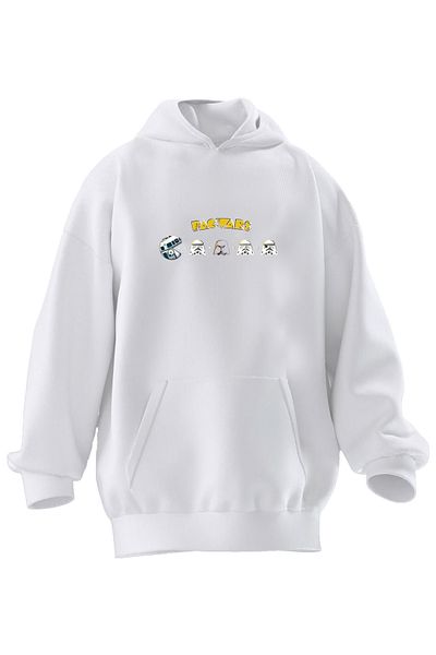 NMG TEKSTİL Λευκό Pocman Walking Printed - Unisex φούτερ με κουκούλα 3 νημάτων