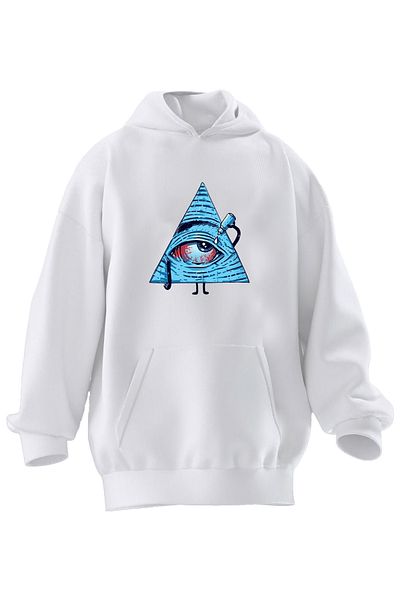 NMG TEKSTİL Φούτερ Unisex Premium Βαμβακερό Λευκό Illiminuati Pyramid με κουκούλα με 3 νήματα