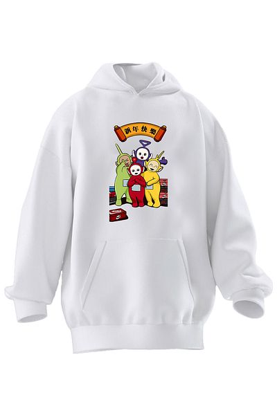 NMG TEKSTİL Λευκό κινέζικο - Unisex Premium φούτερ με βαμβακερή κουκούλα με στάμπα 3 νημάτων