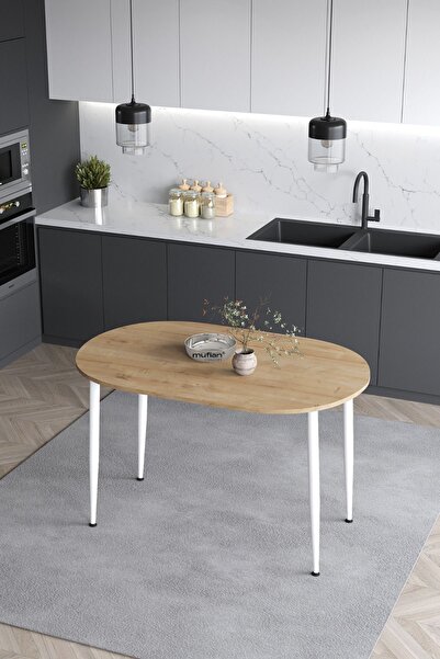 Mufian Concept Melinda 60x90 Cm İskandinav - Bohem Oval Meşe Beyaz Ayak Mutfa...