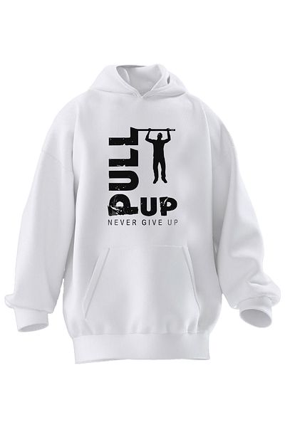 NMG TEKSTİL Φούτερ με κουκούλα Unisex Premium Βαμβακερό Λευκό Pull Up με στάμπα 3 νημάτων