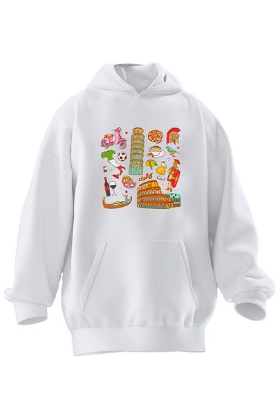 NMG TEKSTİL Φούτερ με κουκούλα Unisex Premium Βαμβακερό Λευκό Ιταλίας με στάμπα με 3 νήματα