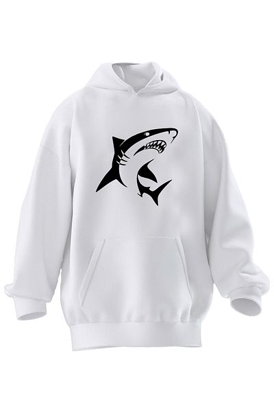 NMG TEKSTİL Φούτερ με κουκούλα Unisex Premium Cotton White Shark με 3 νήματα