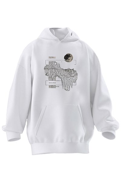 NMG TEKSTİL Φούτερ Unisex Premium Βαμβακερό Λευκό Λευκό με στάμπα με κουκούλα με 3 νήματα