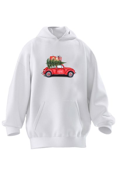 NMG TEKSTİL Φούτερ Unisex Premium βαμβακερό λευκό πεύκο Vos με κουκούλα με 3 νήματα