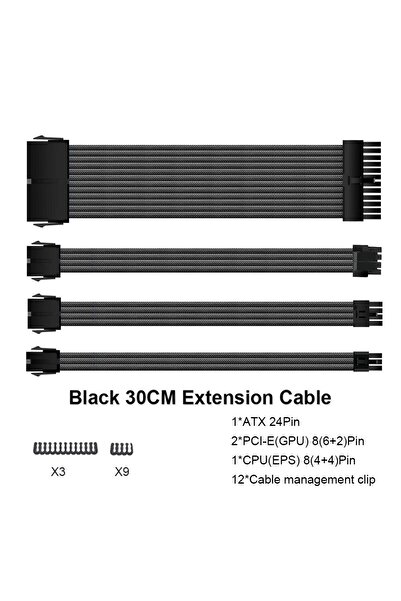 Choice كابل تمديد أسود بطول 300 مم لوحدة تزويد الطاقة، سلك طاقة 18AWG، طقم من...