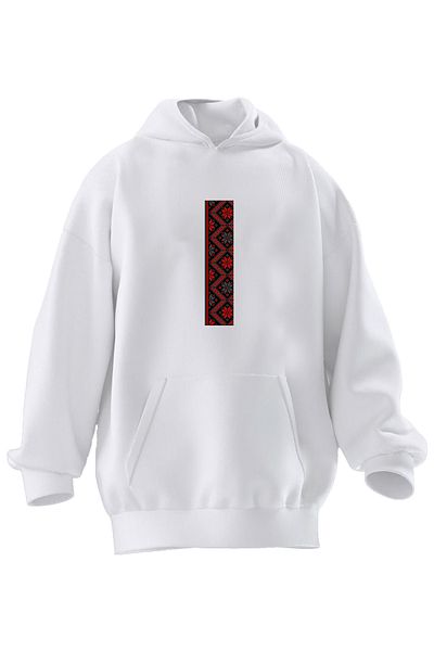 NMG TEKSTİL Unisex Premium Cotton White Half Carpet Pattern Printed 3 Thread Hooded Sweatshirt