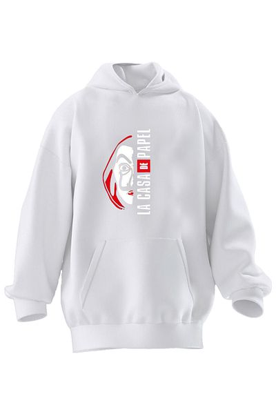 NMG TEKSTİL Λευκό Papel Written Unisex φούτερ με κουκούλα - 3 νήματα Premium βαμβάκι
