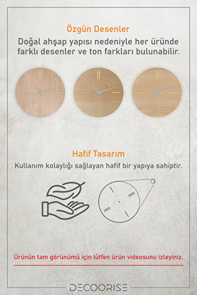 acargrafik Dekoratif Deri Askılı Ahşap Duvar Saati