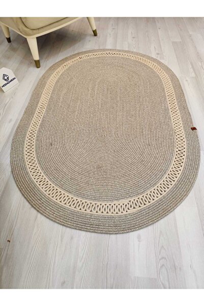 my doğa store jüt Hasır görünümlü Desenli Modern El Örgüsü oval Halı Kilim