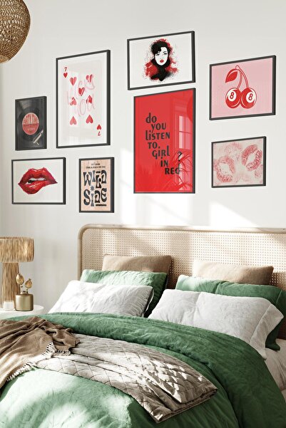 Postifull Siyah Tablo Seti, 8 Adet Çerçeve Seti,Kırmızı Grunge Vintage Temalı...