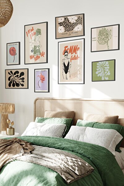 Postifull Siyah Tablo Seti, 8 Adet Çerçeve Seti,Vintage Doğanın Zerafeti Temalı Galeri Poster Seti NO:032