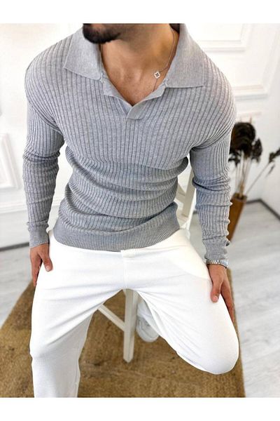 elkumoda Πουλόβερ Slim Fit Polo Neck Φούτερ με απαλή υφή που δεν πέφτει