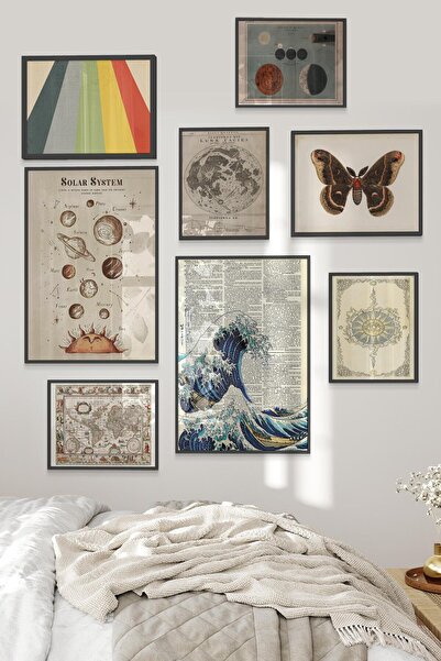 Postifull Siyah Tablo Seti, 8 Adet Çerçeve Seti,Evren ve Vintage Temalı Galer...