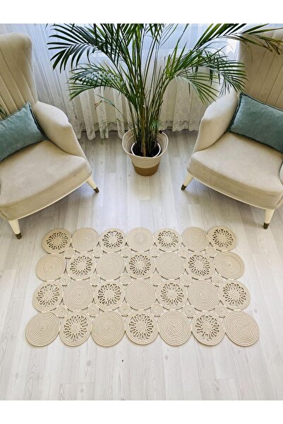 my doğa store Jüt Hasır Görünümlü Desenli Modern El Örgüsü Dikdörtgen Halı Kilim