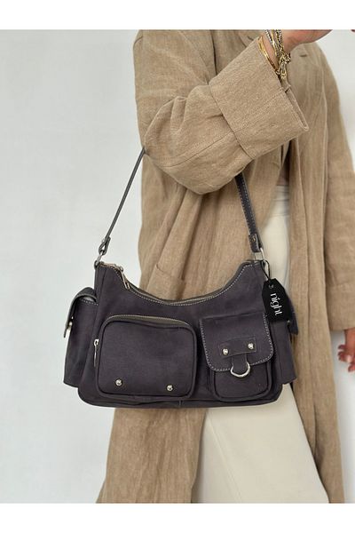 Night Geantă de mână și de umăr pentru femei Whitney Model Suede Grey