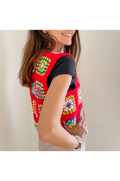 El örgüsü Hand Knitted Red Women's Sweater Vest