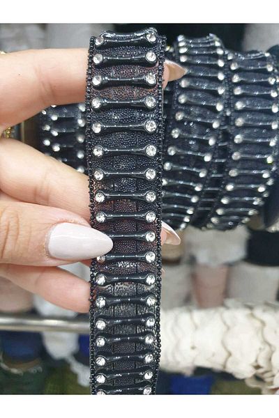 ESRA ŞELEM Black Stone Decorative Strip - Iron-On Accessory, Clothing and Hobby