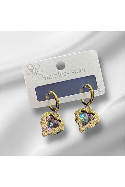 STAİNLES Sparkling Heart Earrings - Steel Princess