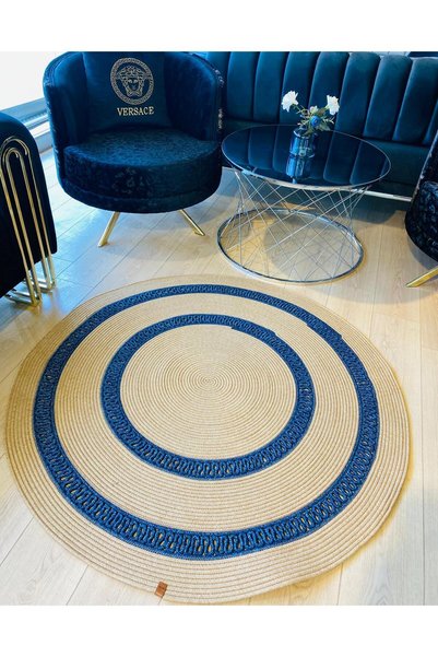 my doğa store Jute Straw-Like Patterned Modern Hand Knitted Circle Carpet Rug