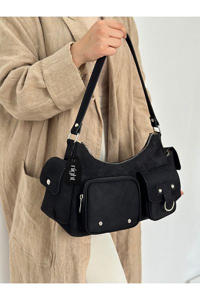 Night Geanta de mana si umar pentru femei Whitney Model Suede Black