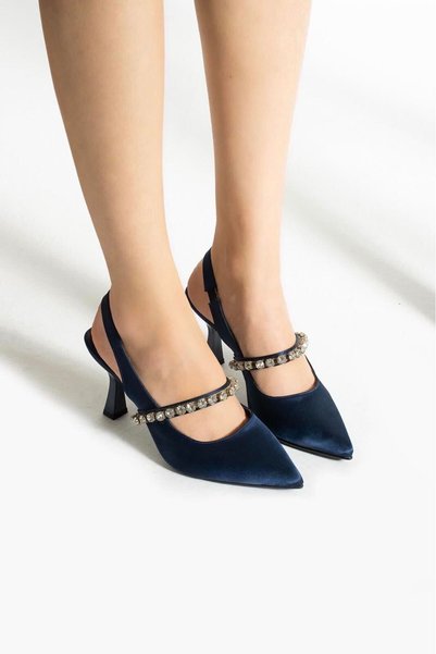 runa shoes taşlı topuklu saten  ayakkabı