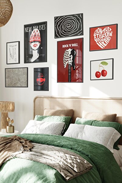 Postifull Siyah Tablo Seti, 8 Adet Çerçeve Seti,Urban Rhyhtm - Kırmızı Vintag...