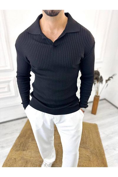elkumoda Пуловер Slim Fit Поло яка Оребрена мека текстурирана блуза без топчета